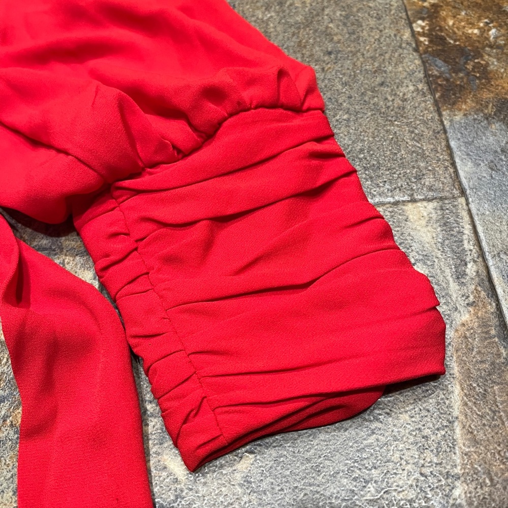 Nanette Lepore Red Wrap Midi Dress with Bishop Sleeve - Picture 10 of 10